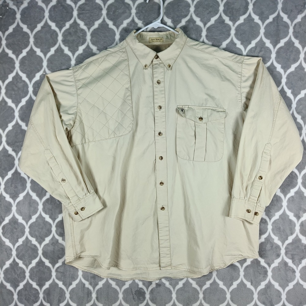 Browning Shooting Shirt Mens XXL Tan Khaki Quilted Patch Mesh Back Long Sleeve